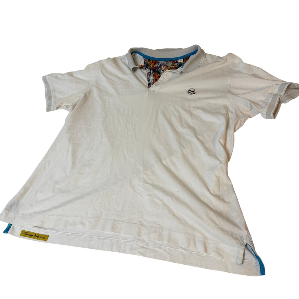 Robert Graham Mens XL White Skull Rose Polo Shirt Classic Fit Knowledge Wisdom